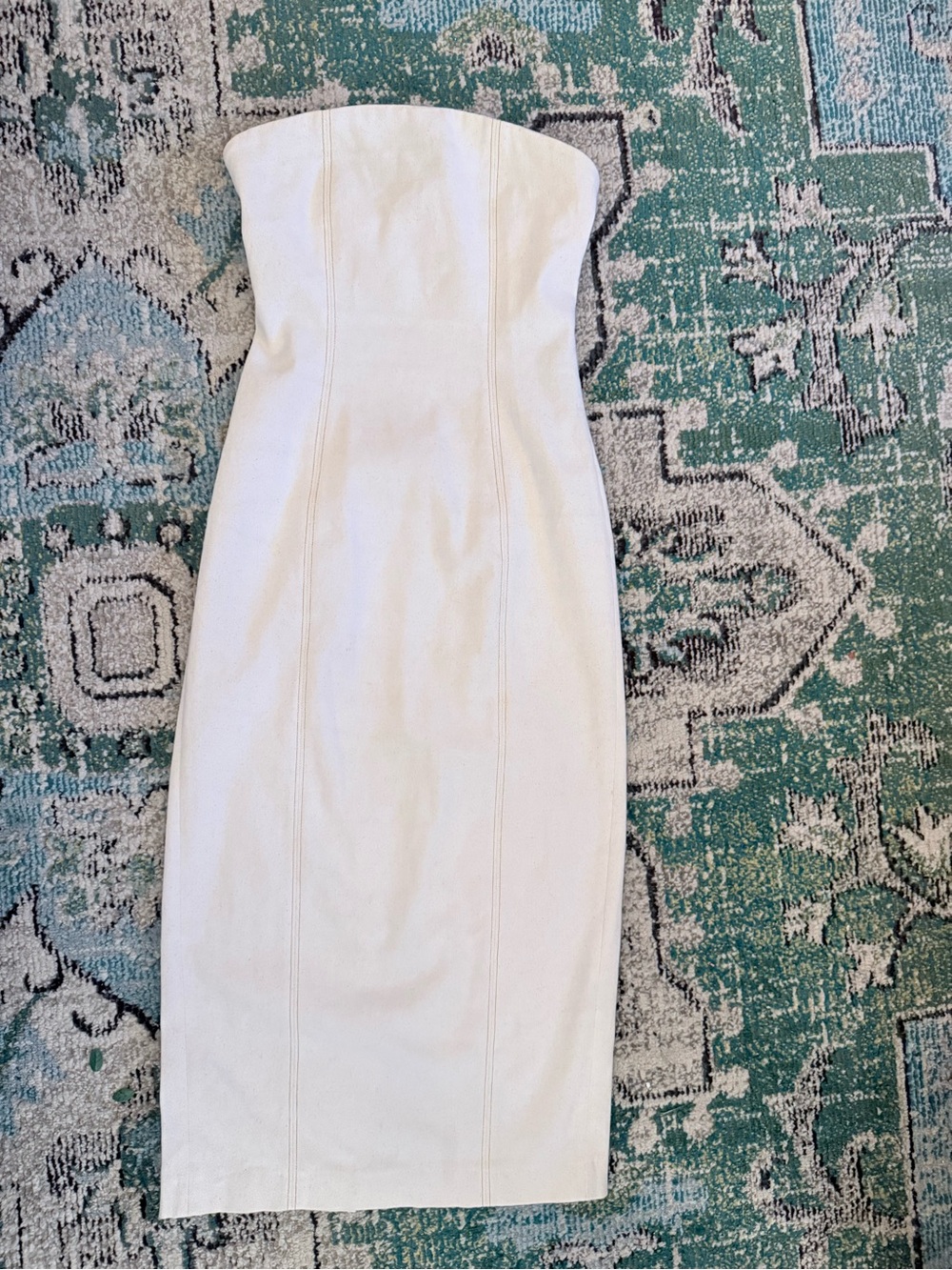 7 For All Mankind Strapless Midi cream Denim Dress
